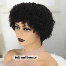 250% Density Short Human Hair Afro Kinky Curly Wigs For Women Pixie Cut Curly Wigs No Lace Afro Wig Human Hair - Black - View 5