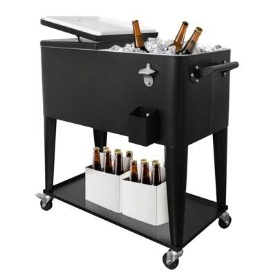 PetGirl Portable Rolling Cooler Ice Chest Cart Trolley For Outdoor Patio Deck Party Beer Cooler Cart Cover 80Quart Qt Rolling Cooler On Wheels Backyard Party Drink Beverage Bar Bottle Opener