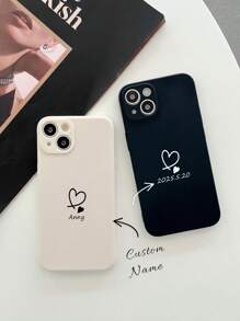1pc Customizable Valentine's Day/Anniversary Name, Heart Line Design, Personalized Thin Phone Case Cover, Compatible With Samsung A32/A52 And Apple 17ProMax/16ProMax 15 14 13 12 11 XR, Clear, Fashionable, Minimalist, Personalized, Unique, Gift For Girlfriend, Gift For Boyfriend - White - View 2