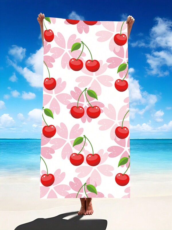 1pc Oversized Microfiber Beach Towel With Seaside Sunset Palm Tree Landscape Design, Highly Absorbent Towel Suitable For Beach, Swimming Pool, Diving, Surfing, Yoga, Camping, Available In Multiple Sizes