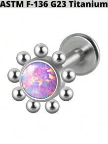 1PC G23 Titanium 16G Opal Labret Lip Labret Ring Internal Threaded Purple Opal Cz Cluster Ear Cartilage Tragus Helix Flat Daith Piercing Body Jewelry - As Shown - View 12