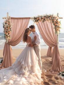 1 件 75*300/600 厘米香槟色薄纱窗帘，适用于婚礼、生日派对、迎婴派对、婚礼派对装饰、新娘送礼会、婚礼仪式、婚宴、家居背景、多功能婚礼拱门、楼梯、椅子装饰、情人节礼物、婚礼回礼 - 深香檳色 - 查看 7