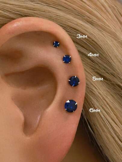 Sterling Silver Stud Earrings  Set | White Gold Plated Hypoallergenic Stud Earrings | Cubic Zirconia Stud Earrings For Women Girls Men | 4 Size Options(3mm,4mm,5mm,6mm)