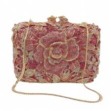 Sparkling Bridal Floral Crystal Clutch Purse Unique Rhinestone Evening Handbags For Wedding Cocktail Banquet - Hồng - Xem 2