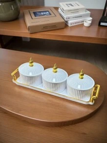 1 Set Nueva caja con diseño de moda para dulces con tapa de sellado, contenedor de almacenamiento doméstico para dulces, frutos secos, bocadillos y galletas - Blanco - Ver 3