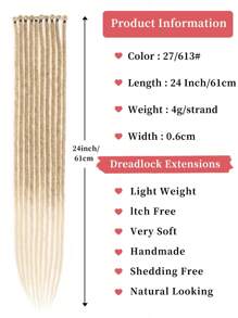 24 英寸合成辫子接发 10 股嬉皮士单头辫子渐变金色 0.6 厘米宽接发雷鬼风格钩针头发适合女性圣诞节新年狂欢音乐节 - 彩色 - 查看 5