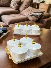 1 Set Nueva caja con diseño de moda para dulces con tapa de sellado, contenedor de almacenamiento doméstico para dulces, frutos secos, bocadillos y galletas - Blanco - Ver 2