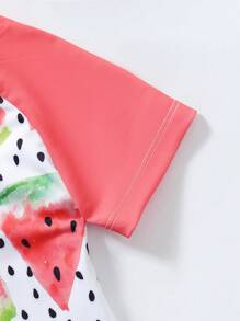 Infant Watermelon Print Cartoon Swimwear With Sun Hat - Pink - View 4