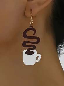1 Pair Vintage Elegant Coffee Cup Minimalist Creative Hot Coffee Versatile Gift Long Dangle Drop Earrings For Women