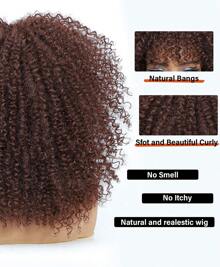 16 Inch Curly Wig Curly Wigs For Women Afro Kinky Curly Wig With Bangs Full And Fluffy Glueless Wig Synthetic Hair Replacement Wigs For Cosplay And Daily - Dark Brown - 查看 4