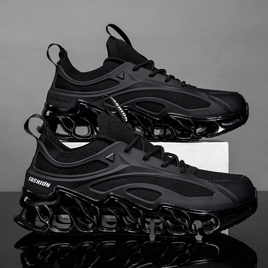 Blade Shoes - Blade Type Shoes - Striped, Shock Absorption, Comfy - Running, Workout, Hiking - Men , All Seasons - Run! Hike! Conquer! Comfort! - Black - View 1