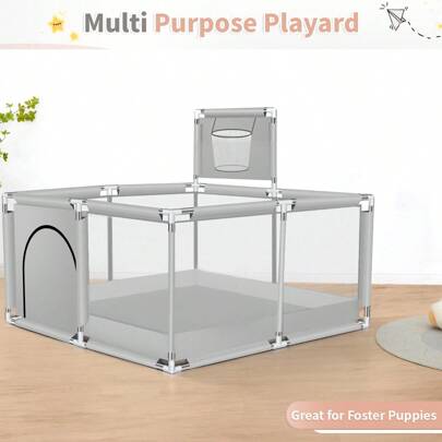 LARGE BABY PLAYPEN KIDS INFANT PLAY PEN Yard ACTIVITY CENTER W/ BASKETBALL HOOP,126cmx126cm,Portable