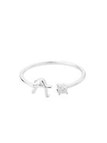 1Pc Minimalist Initial Open Ring Cubic Zirconia Alphabet Letter Rings Fashionable Jewelry Accessories(No Gift Box)