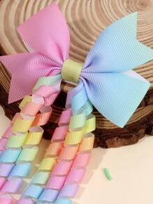 2个彩色鳄鱼夹发夹，适合女孩，渐变彩虹色发夹，多尾设计，缎面鳄鱼夹，少女发饰，女孩礼物 - 彩色 - 查看 6