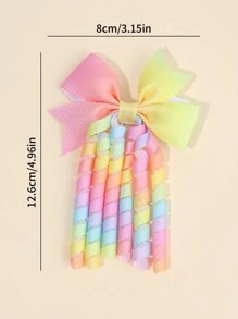 2个彩色鳄鱼夹发夹，适合女孩，渐变彩虹色发夹，多尾设计，缎面鳄鱼夹，少女发饰，女孩礼物 - 彩色 - 查看 4