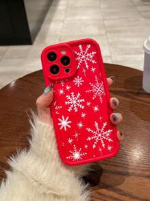 Coque de téléphone design flocon de neige, meilleur cadeau de nouvel an pour petite amie, petit ami, amis ou vous-même, compatible avec la série iPhone16, 15, 15Pro, 15ProMax, 14, 13, 12, 11, XsMax, automne/hiver - flocons de neige blancs rouges - Voir 2