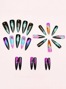 24pcs Elegant Star Sky Colorful Lightning Detachable Press-On Nail Tips Press On Nails