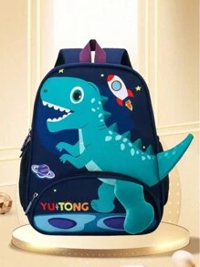 Playful Dinosaur-Themed Backpack For Daily Use - Blue - View 3