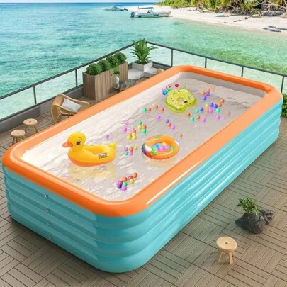 Large Size Inflatable Swimming Pool, PVC Outdoor Family Pool, Blue Color, Beach Essentials, Beach Accessories, Pool Float