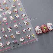 Sanrio Nuovi adesivi per unghie a forma di gattino carino, decalcomanie piatte per arte di unghie, adatte per tazze, telefoni, forniture scolastiche, back to school
