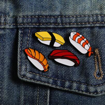 Set de 4 broches de esmalte de sushi, broches decorativos personalizados, insignias, joyería, regalos, nuevos accesorios de vestir 2025, pasadores para ropa, bolsos, mochilas, camisas, chaquetas, disfraces de Halloween, regalos para maestros, accesorios de Halloween