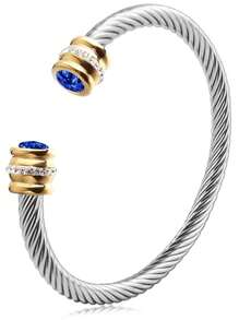 1 Pc Stainless Steel Cable Bracelet With 12 Birthstones And Zirconia, Suitable For Women