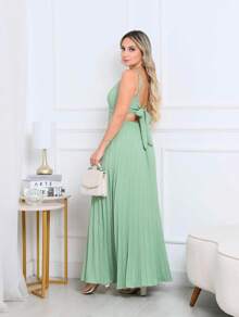 Straight Pleated Dress - 綠色 - 查看 2