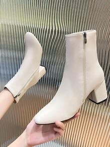 Botas blancas de tacón alto a la moda para mujer, botas altas sencillas, informales y ligeras - Blanco - Ver 4