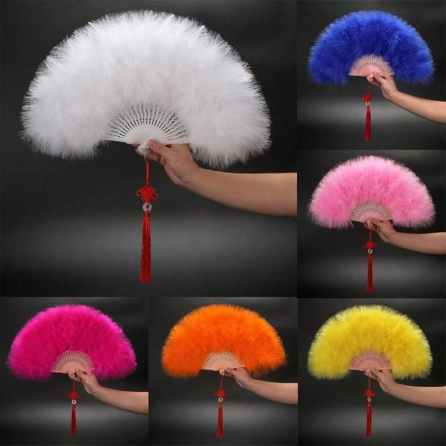 Foldable Feather Fan Marabou Feather Vintage Flapper Hand Fan Fan For 1920s Gatsby Party Party Dancing Decoration - Multicolor - View 1