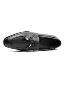 2025 年春季时尚男士韩版休闲一脚蹬乐福鞋，适合商务、正装或休闲装，尖头皮鞋，夜店时尚 - 黑色 - 查看 9