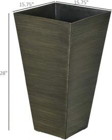 Outsunny 28" Tall Outdoor Planters, Set Of 3 Large Taper Planters With Drainage Holes And Plug, Faux Wood Plastic Flower Pots For Outdoor, Indoor, Garden, Patio, Light Brown - Màu xanh lá cây đậm - Xem 5