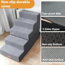 Nepfaivy Dog Steps Stairs For Bed - Non-Slip Pet Stairs For Small Dogs And Cats 5-Steps Dog Ramp For Sofa With High Density Foam And Removable Cover 76x40x56cm - Grey1 - View 3