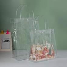 25 Pack 8"X3.1"X8" Clear Gift Bags, Square Transparent Gift Bags With Handles, Waterproof PVC Shopping Bags For Perfume, Bakery, Presents, Birthday Party Favor - Clear - View 8