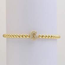 Pulseira com Contas Iniciais de 4mm A-Z, Revestida a Ouro 18K com Micro Pavê de CZ, Formato de Balão Bolha, Cordão Elástico, Joia Simples para Presente Feminino