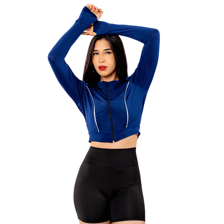 Women's Gym Jacket With Zipper Sun Protection - Navy Blue - View 1