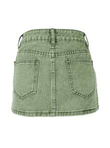 Womens Cargo Skirt Low Waist Button Denim Mini Skirt Summer Y2k Jean Skirt With Flap Pockets - 綠色 - 查看 2