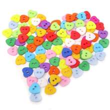 13mm 100pcs Heart Shaped Candy Colors Button 2 Holes Sewing Crafts Decoration Button,Sewing Scrapbooking Decorative Card Making DIY(Random Color)