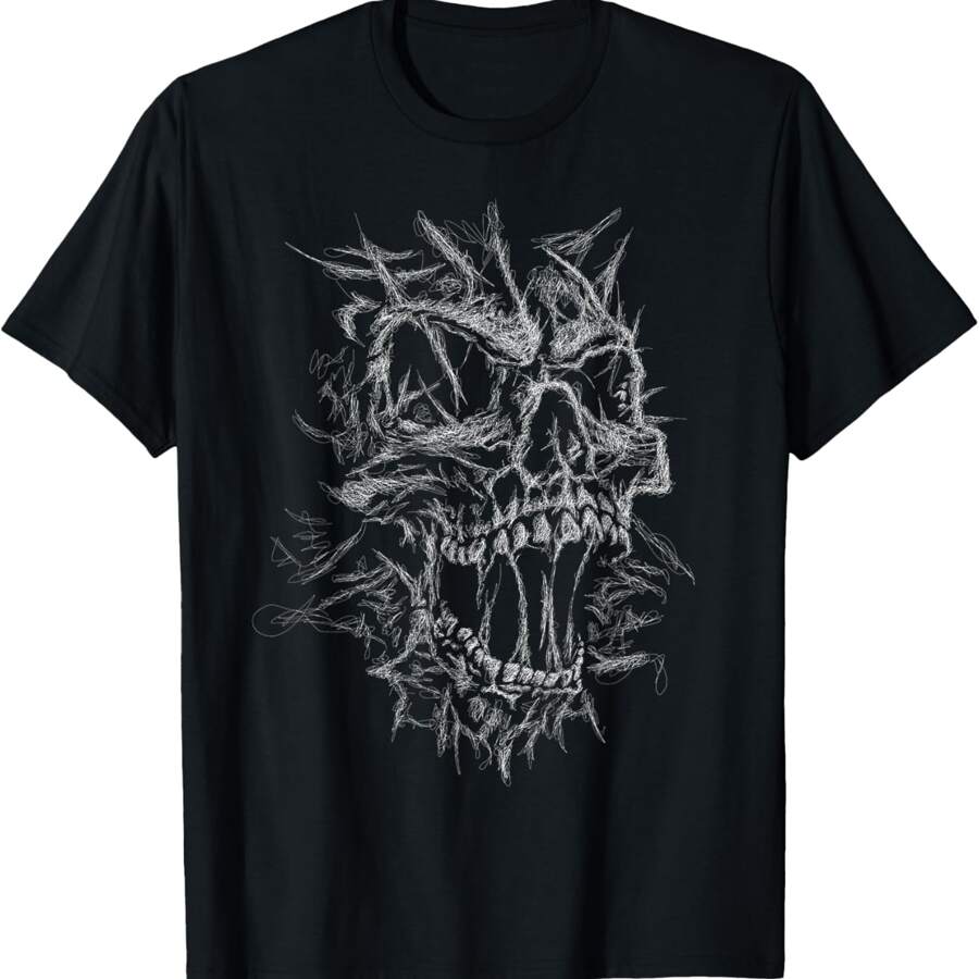 Skull Face Scribble Black Art Head For Lover Skeleton Sketch T-Shirt - Black - View 1
