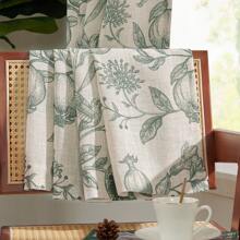 2 Pcs Green Polyester Linen Pomegranate Print Tape With Pole Through Curtains Lightweight Breathable Semi Transparent Curtain Home Vacation Rural Style Vegetable And Fruit Printed Curtains - 墨綠色 - 查看 7
