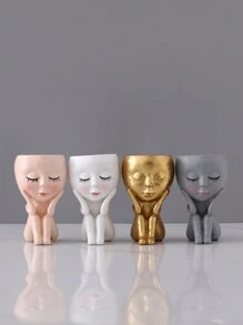 1pc Polyresin Plant Pot, Nordic Figure Design Flower Pot For Home Decor