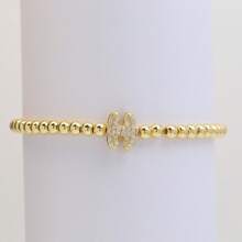 Pulseira com Contas Iniciais de 4mm A-Z, Revestida a Ouro 18K com Micro Pavê de CZ, Formato de Balão Bolha, Cordão Elástico, Joia Simples para Presente Feminino