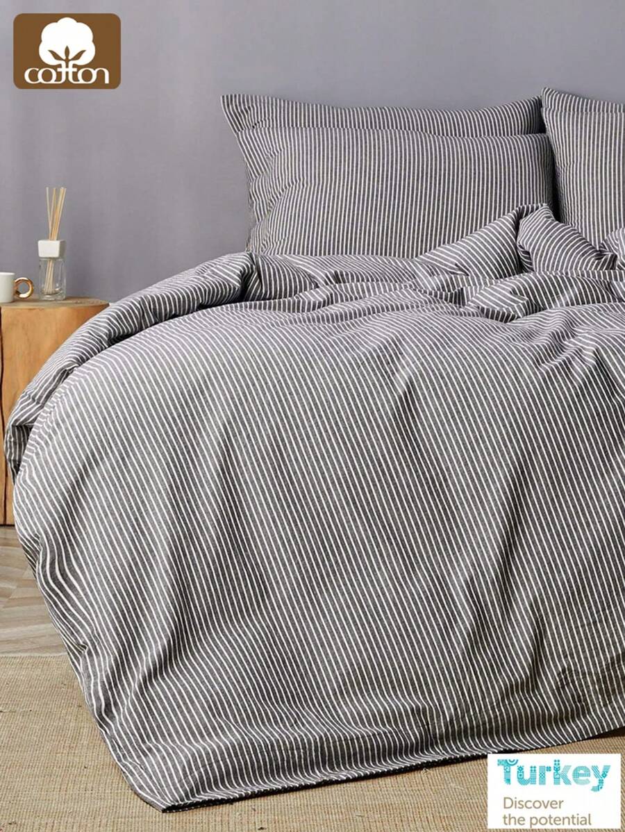 CAQQA Bộ chăn ga gối đệm cotton Thổ Nhĩ Kỳ dệt 2/3 món | Vỏ chăn và vỏ gối, Bộ chăn ga gối đệm hiện đại cho phòng ngủ, 150*200 cm, 200*200 cm, 200*220 cm, 220*240 cm - Xám - Xem 1