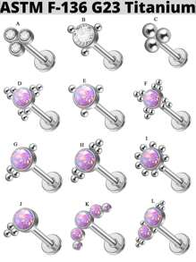 1PC G23 Titanium 16G Opal Labret Lip Labret Ring Internal Threaded Purple Opal Cz Cluster Ear Cartilage Tragus Helix Flat Daith Piercing Body Jewelry - As Shown - View 2