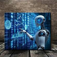 Pintura decorativa con robot de Inteligencia Artificial futurista, gran obra de arte de pared con marco, que muestra la tecnología robótica avanzada y la interfaz de datos digitales, adecuada para decorar la sala de estar, dormitorio u oficina, arte de pared con estilo tecnológico ciberpunk, apropiado para uso doméstico o boutique - Negro - Ver 8