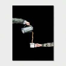 1幅无框帆布海报，手绘咖啡艺术印刷品，抽象咖啡艺术，咖啡主题墙饰，极简主义艺术墙面装饰，适用于客厅、卧室墙面装饰，家居装饰 - 彩色 - 查看 12