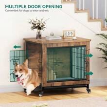 YITAHOME Dog Crate Furniture With Cushion, Dog Kennel Indoor With Wheels, Dog Crate End Table With Tray, 27" Dog Cage With Double Doors For Small Dog - màu nâu - Xem 5