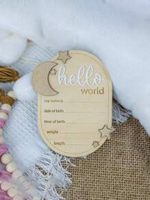 1 件“Hello World”新生儿派对木片照片纪念卡，婴儿成长照片道具婴儿洗礼复活节礼物，适合男孩/女孩 - 原木色 - 查看 5