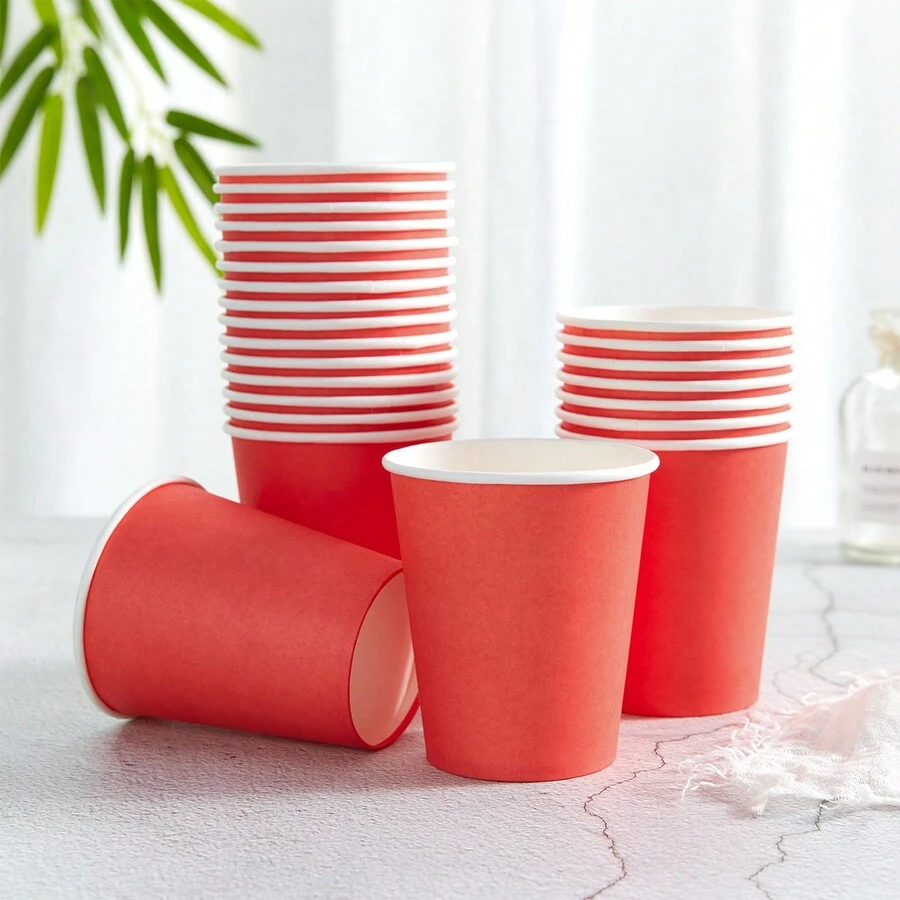 Cốc giấy dùng một lần 9 Oz, Cốc giấy uống nhiều màu, Thích hợp cho nước, nước trái cây, cà phê hoặc trà, lý tưởng cho đám cưới, tiệc tùng, dã ngoại, thịt nướng, du lịch và sự kiện - Đỏ - Xem 1
