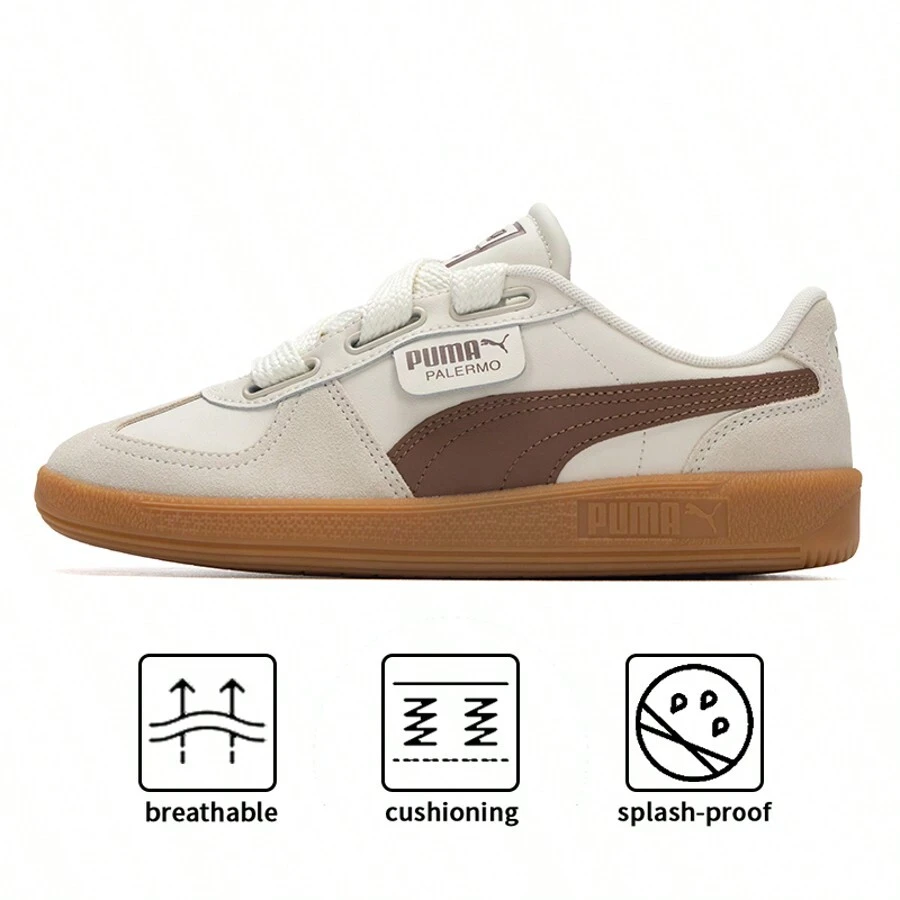 Puma Palermo 宽系带帆布低帮运动鞋，男女款轻便休闲旅行鞋，402109-03 - 米白色-棕色 - 查看 1