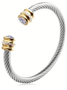 1 Pc Stainless Steel Cable Bracelet With 12 Birthstones And Zirconia, Suitable For Women